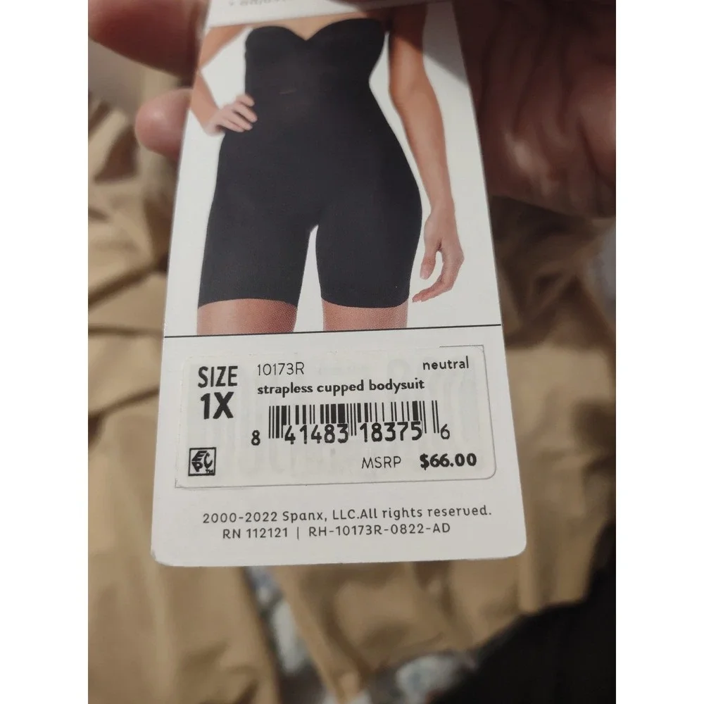 Red Hot by Spanx Strapless Cupped Bodysuit Neutral Beige Shapewear 10173R 1X - Picture 3 of 10